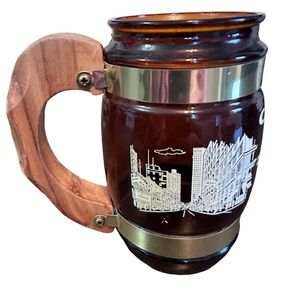 Vintage Siesta Ware Chicago souvenir beer mug wood handle